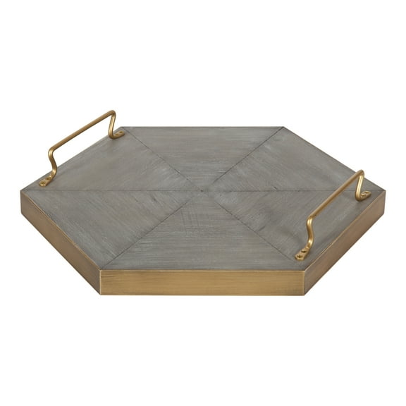 Kate and Laurel Sade Decorative Hexagon Tray, Gold/Gray 16" Diameter