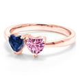 thumbnail image 2 of Gem Stone King 18K Rose Gold Plated Silver Fashion Right-Hand Ring Heart Shape Blue Created Sapphire and Vivid Pink Moissanite (1.00 Cttw, Size 8), 2 of 6