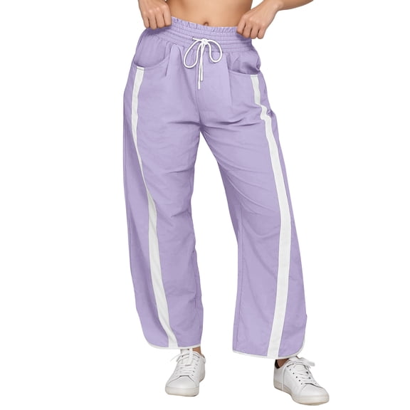 Lumtrix Womens Baggy Wide Leg Pants 2026 Lightweight Drawstring Elastic Waisted Y2K Track Pants With Pockets Purple 2XL