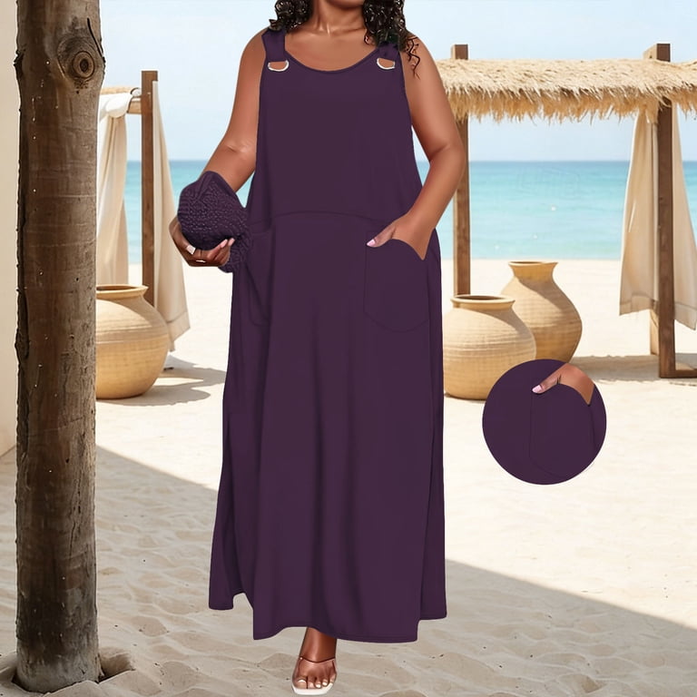 Efsteb Summer Dresses for Women Plus Size Sleeveless Maxi Dress Round Neck Cutout Shoulder Casual Dress with Pockets Loose Fit Dresses (Purple,XXXL), Efsteb Summer Dresses for Women Plus Size Sleeveless Maxi Dress Round Neck Cutout Shoulder Casual Dress with Pockets Loose Fit Dresses (Purple,XXXL),