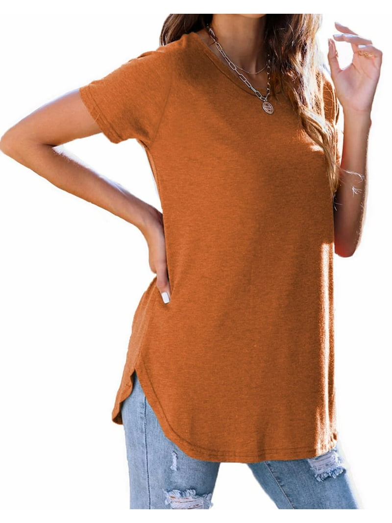 【2plan】With loose fit U-neck t-shirt Fantaslook Trendy Short Sleeve T Shirts for Women, Crew Neck