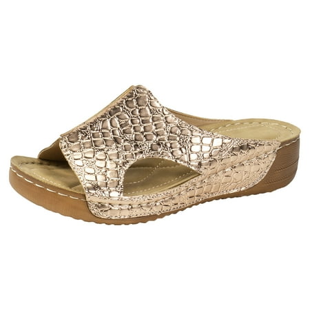 

Vuygyu Ladies Summer Retro Pure Colour Shiny Leather Slope Heel Thick Bottom Fish Mouth Large Size Sandals Slippers Sandals for Women Dressy Heel Women Summer Sandals Flip Flops Sandals Womens Sandals