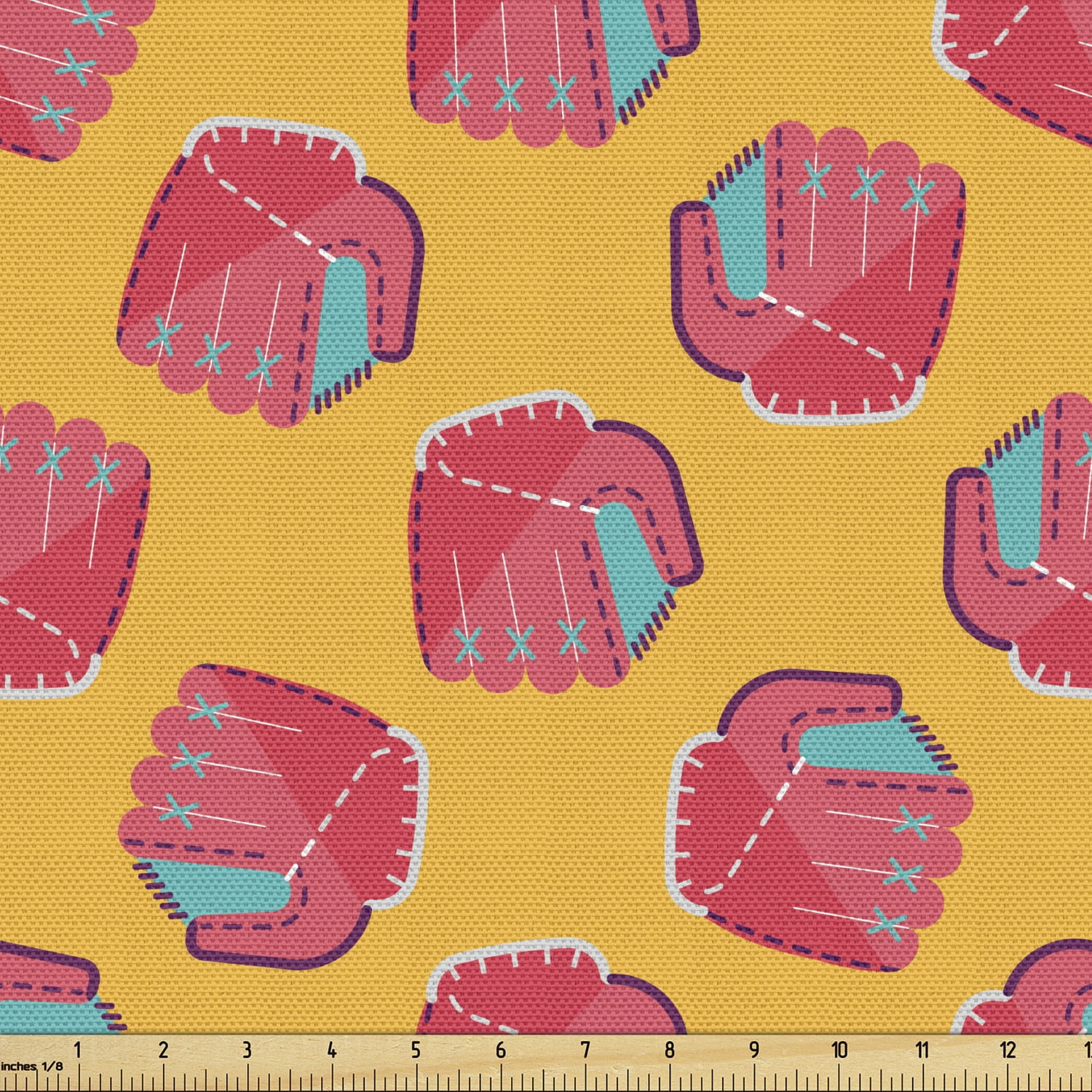 Baseball Fabric by the Yard, Pattern of Sports Motifs Simplistic Design