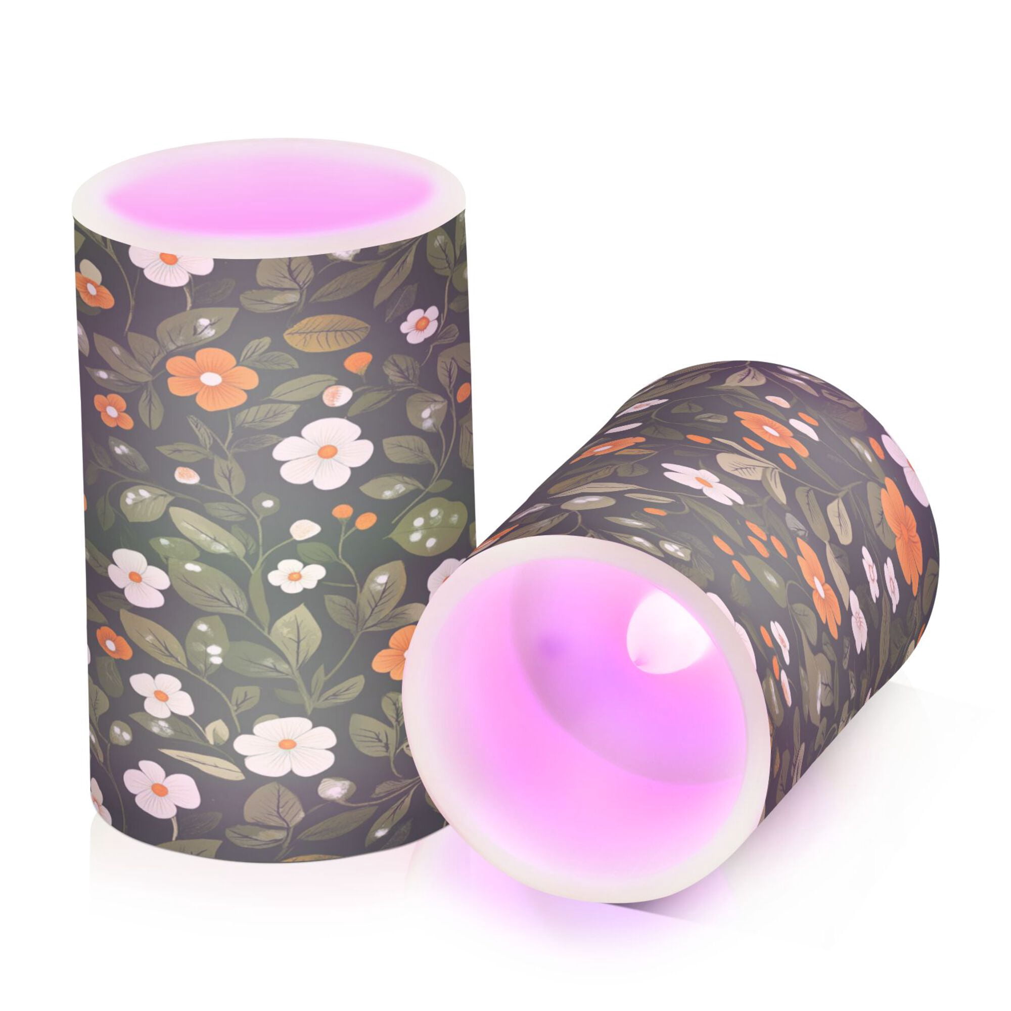 Yayeee Flameless Candles with Remote Flickering Battery Operated Multi Color Changing, Green Flowers Pattern