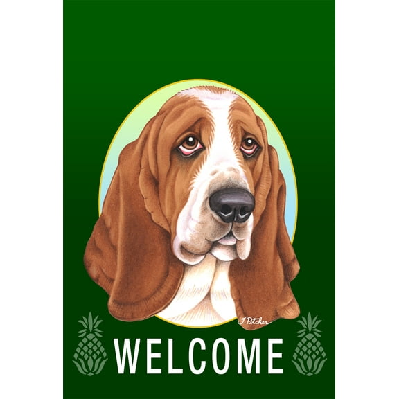 Basset Hound - Best of Breed Welcome Pineapples Garden Flags. Flag is 12" x 17"