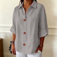 thumbnail image 2 of CUSTG Women Blouses Solid Color Relaxed Button Up Tops For With Casual Breathable Everyday Wear Lightweight Comfort Half Sleeve Lapel Boho Ladies Summer Shirts, 2 of 4