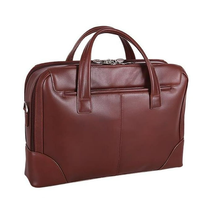 17 in. R Series Harpswell, Top Grain Cowhide Leather Dual Compartment Laptop Briefcase - Brown