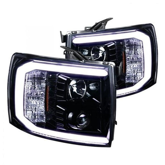 Spec D Tuning 2LHP-SIV07G-G2-TM LED Bar Projector Head Lights for 2007-2013 Chevy Silverado - Glossy Black with Clear Lens