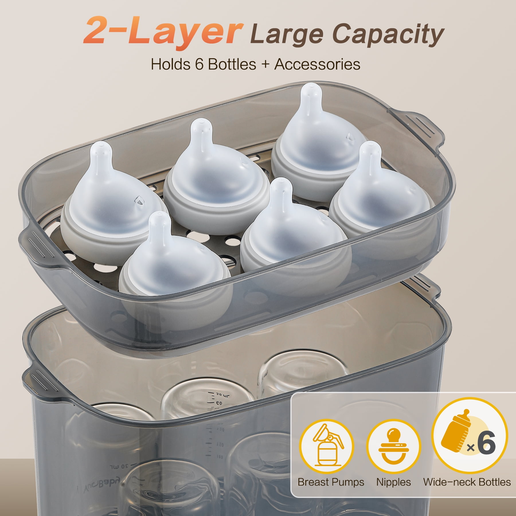 AMZBABYCHEF 4-in-1 Baby Bottle Sterilizer & Dryer: 72H Storage, 30-Min Dry, 6 Bottles + Accessories, FDA/CPC, 99.99% Germ-Free‌