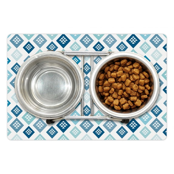 Abstract Pet Mat for Food and Water, Repeating Diamond Shaped with Triangles Aztec Inspired, Non-Slip Rubber Mat for Dogs and Cats, 18" X 12", by Ambesonne