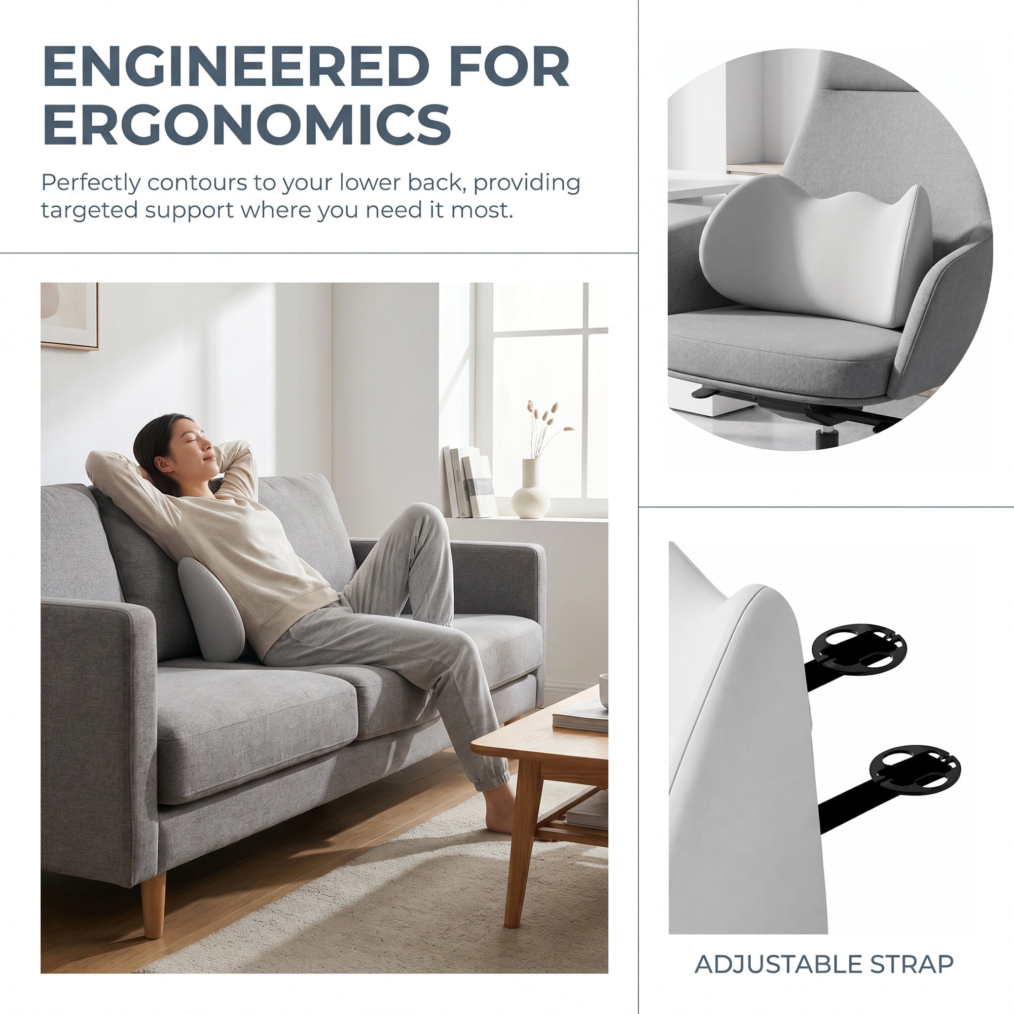 Unique Bargains Lumbar Support Pillow Back Support Light Gray 17.3" x 4.3" x 7.5"