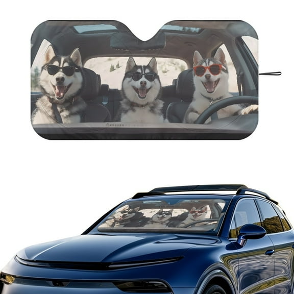 Jeiento Funny Husky Car Windshield Sun Shade Automotive Accessories Auto Vehicle Shield Reflector Blocking Screen Cover Easy to Install Folding Car Sun Shade for Front Window