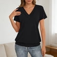 thumbnail image 2 of Womens Tshirt Solid V Neck Short Sleeve V Neck Soft Everyday Basic Tee for Ladies Black XL, 2 of 5