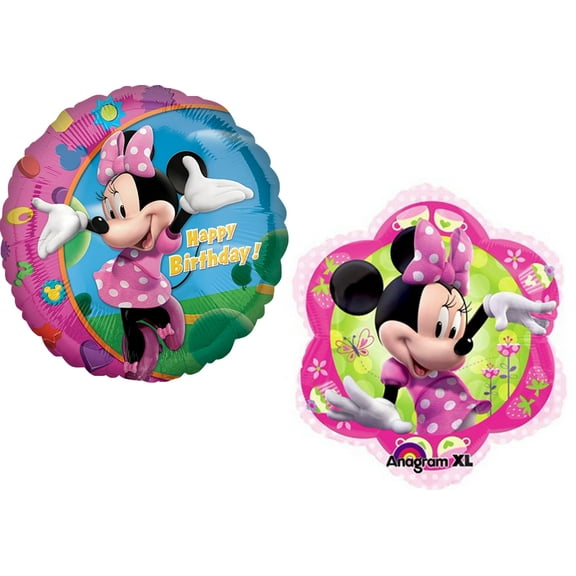 MINNIE MOUSE Pink Polka Dots Dress Happy Birthday Party (2) 18" Mylar Balloons