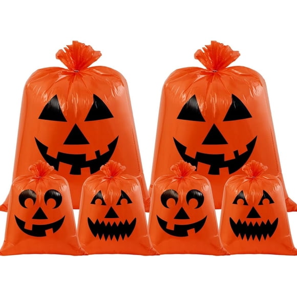 EcoNesxp Plastic Lawn Bags 6 Pieces Halloween Pumpkin Leaf Bags for Garden Autumn Leaves Halloween Decoration