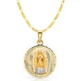 thumbnail image 1 of 14K Tri Color Gold Diamond Cut Our Lady of Guadalupe Stamp Charm Pendant with 2.3mm Figaro 3+1 Chain Necklace - 22", 1 of 6