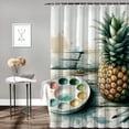 thumbnail image 2 of GOSMITH Summer Decorations Retro Ink Painting Wood Background Colorful Pineapple Shower Curtain White, 2 of 6