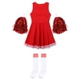 thumbnail image 6 of TiaoBug Kids Girls Cheerleading Outfits Tank Pleated Dance Dress Knee High Sock Cheer Uniform Set Red 5-6, 6 of 7