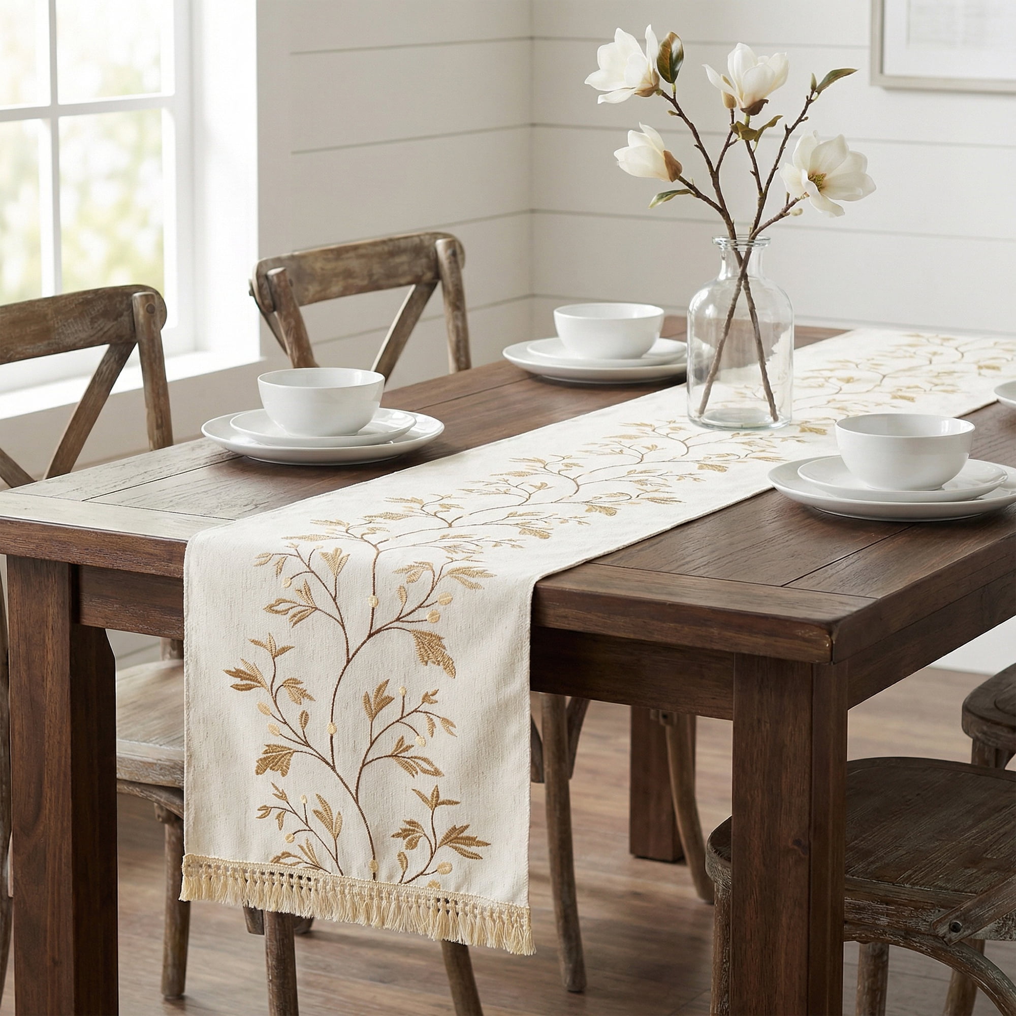 Unique Bargains Long Washable Floral Table Runner for Dining Decor Coffee 15.4"x70.9"