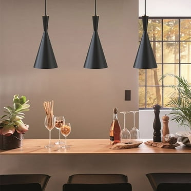 LOHASLED 1 Light Modern Pendant Lighting Fixture-Black Kitchen Hanging Light Metal Pendant Light for Kitchen Island Restaurant Dining Room