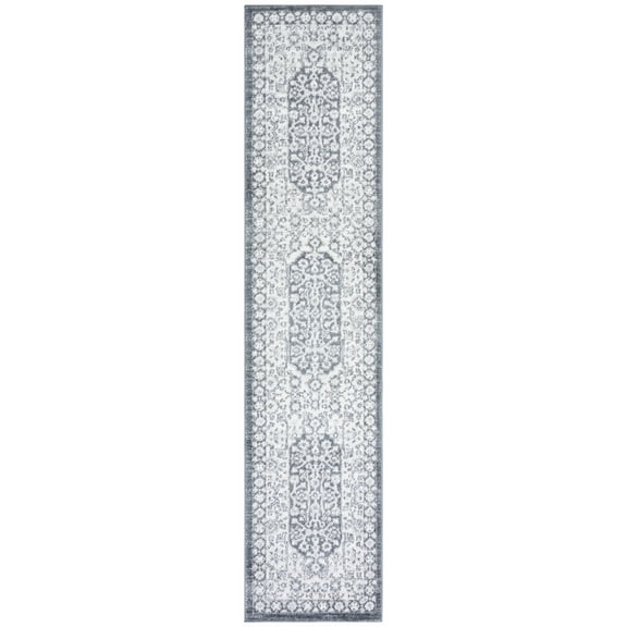 SAFAVIEH Toscana Caryn Medallion Polyester Runner Rug, Ivory/Dark Grey, 2' x 9'