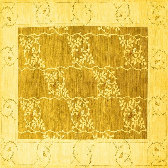 Ahgly Company Machine Washable Indoor Square Abstract Yellow Contemporary Area Rugs, 5' Square