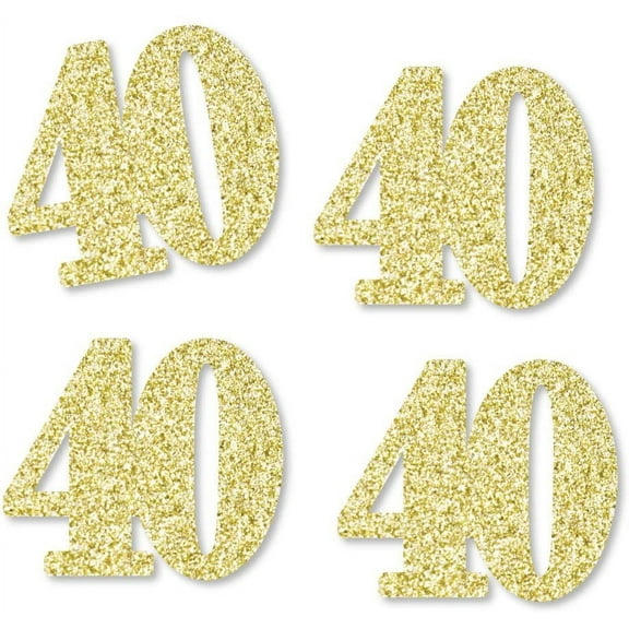 Gold Glitter 40 - No-Mess Real Gold Glitter Cut-Out Numbers - 40th Birthday Party Confetti - Set of 120