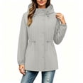 thumbnail image 2 of Cilsoka Drawstring Waist Waterproof Jacket for Womens Long Sleeve Windbreaker with Hooded Casual Solid Softshell Jackets, 2 of 4