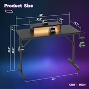 Bestier 42 PC Computer Gaming Desk with LED Lights & Monitor Stand & Headphone Hook & Cup Holder, Black