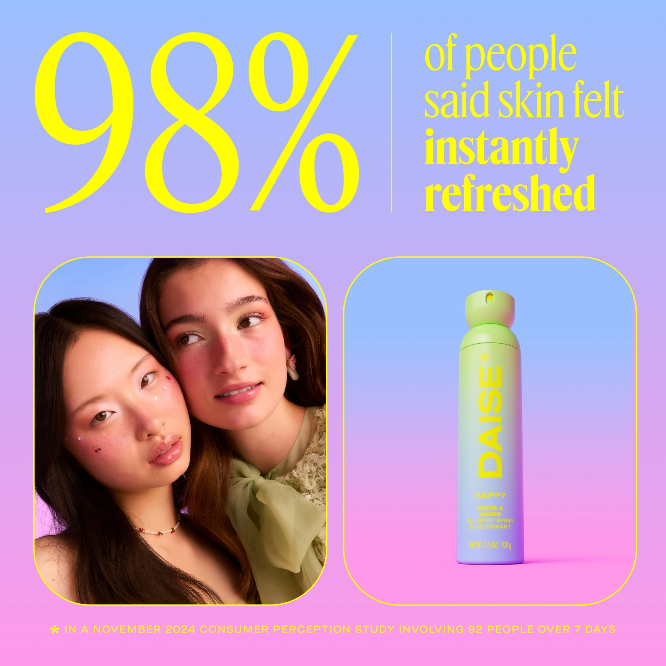 DAISE Spray et déodorant pour tout le corps Happy Daise en raisin et ambre pour une fraîcheur de 24 heures, 3.5 oz/120 mL