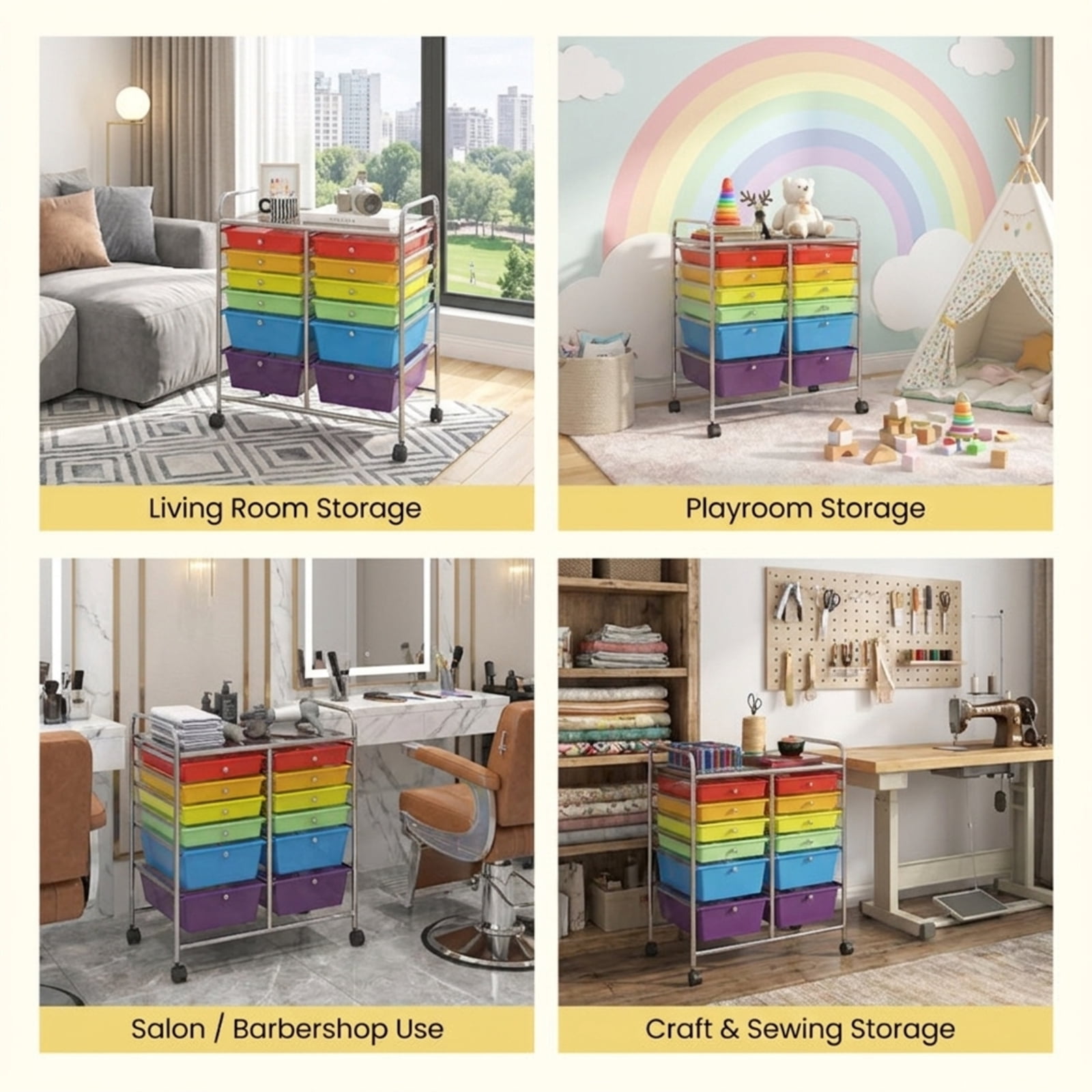 Furnibear 12 Drawers Rolling Cart Storage Scrapbook Paper Organizer Bins Multi for Home Office Craft Room Classroom, Transparent Multicolor