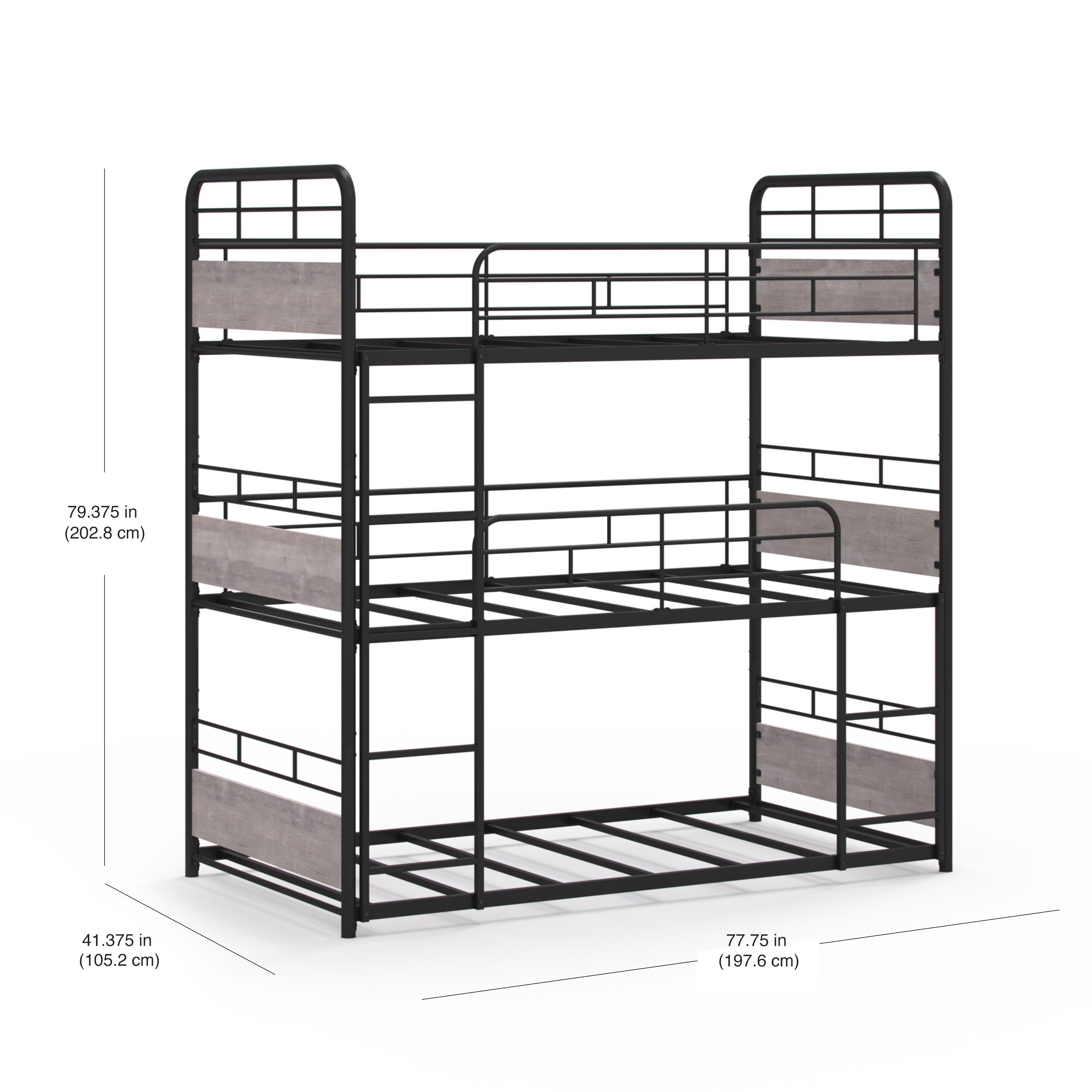 Better Homes & Gardens Anniston Convertible Black Metal Triple Twin Bunk Bed, Gray Wood Accents - image 15 of 26