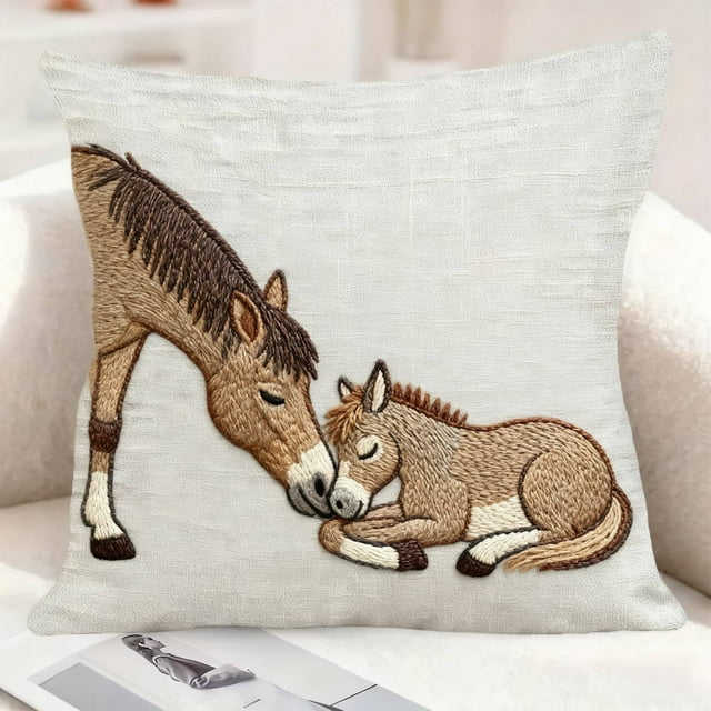 ZENGHUIJ Année du Cheval Taie d'Oreiller Imprimé Drôle Housse de Coussin en Lin Housse de Coussin Déco Maison Taie d'Oreiller Famille