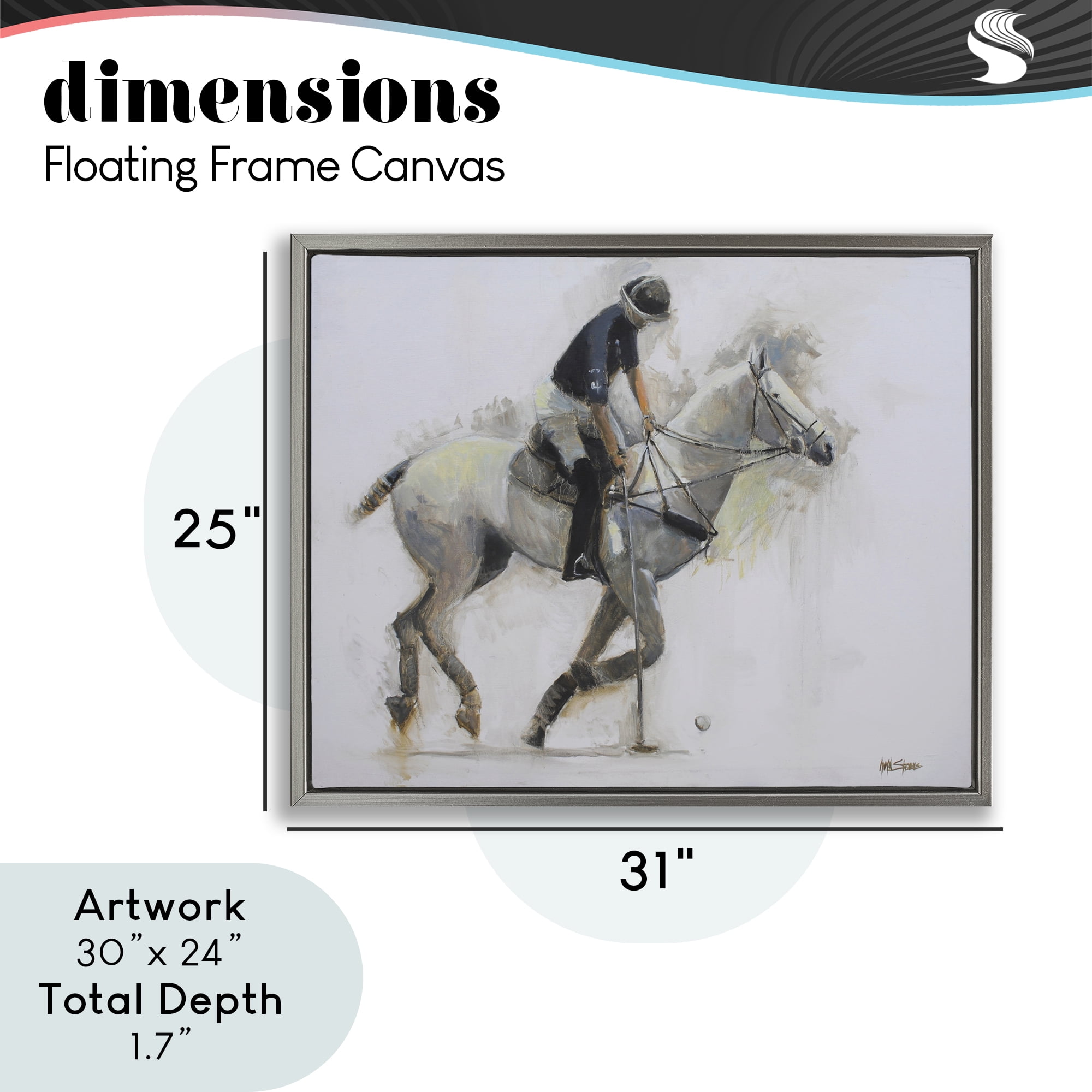 Stupell Industries Polo Rider in Motion Gray Framed Floater Canvas Wall Art, design by Jadei Graphics
