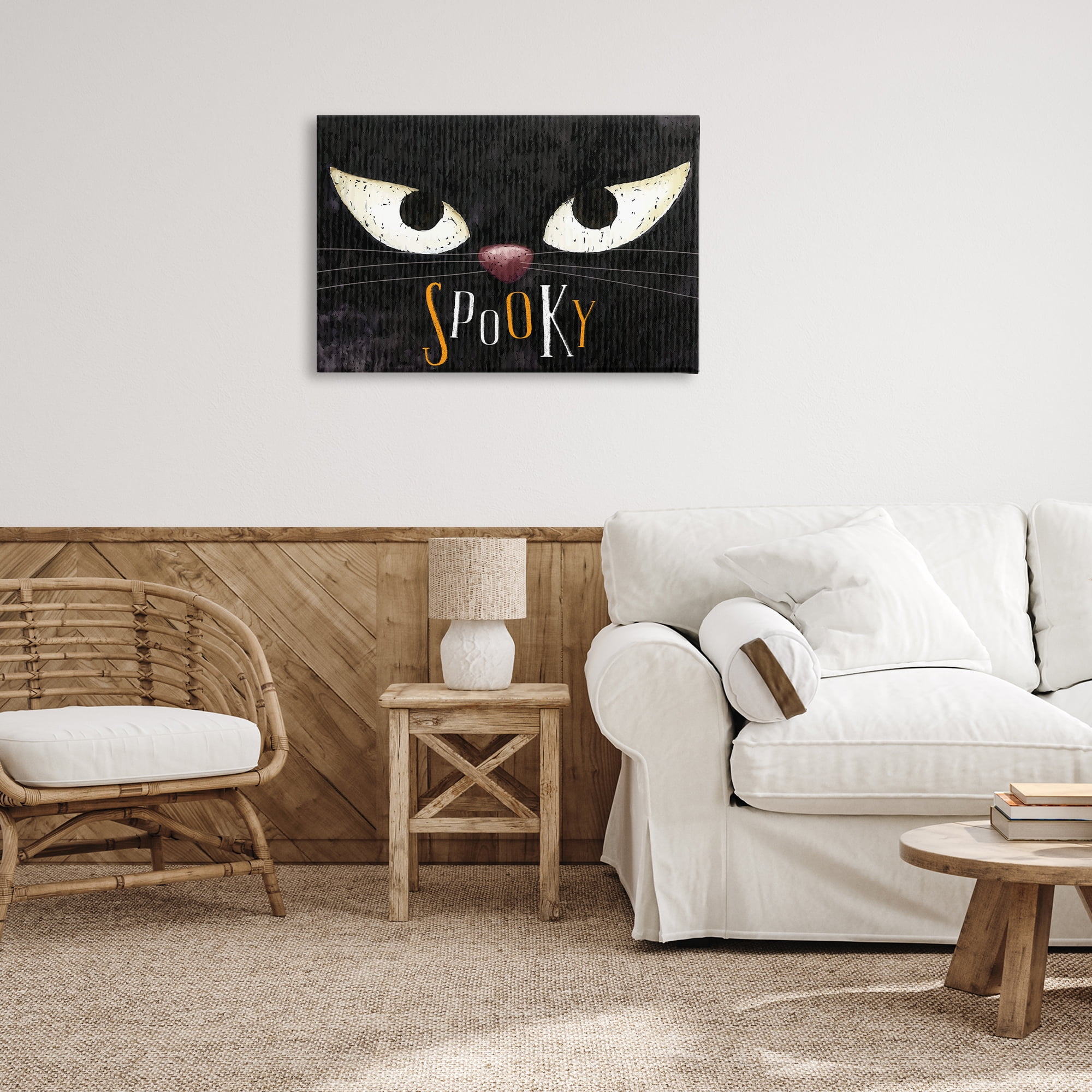 Stupell Industries Spooky Cat Eyes Animals Painting Wrapped Canvas Art Print Wall Art, 30 x 20