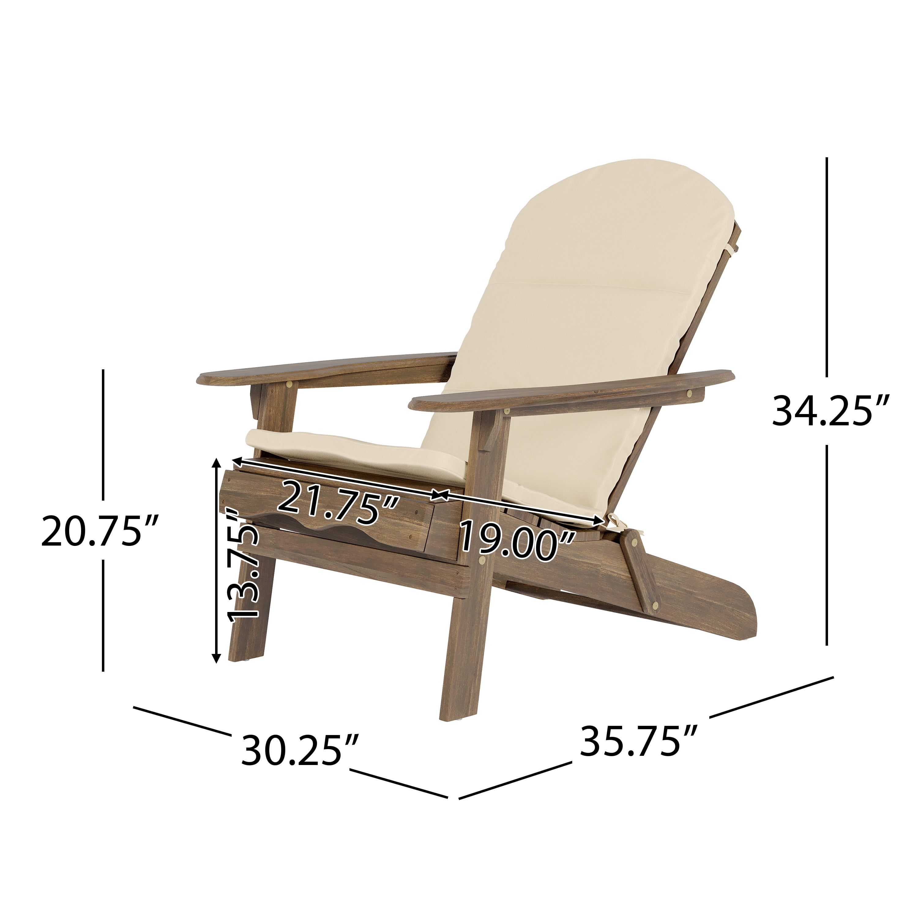 Micah Outdoor Acacia Wood Adirondack Chairs with Cushions, Grey , Khaki