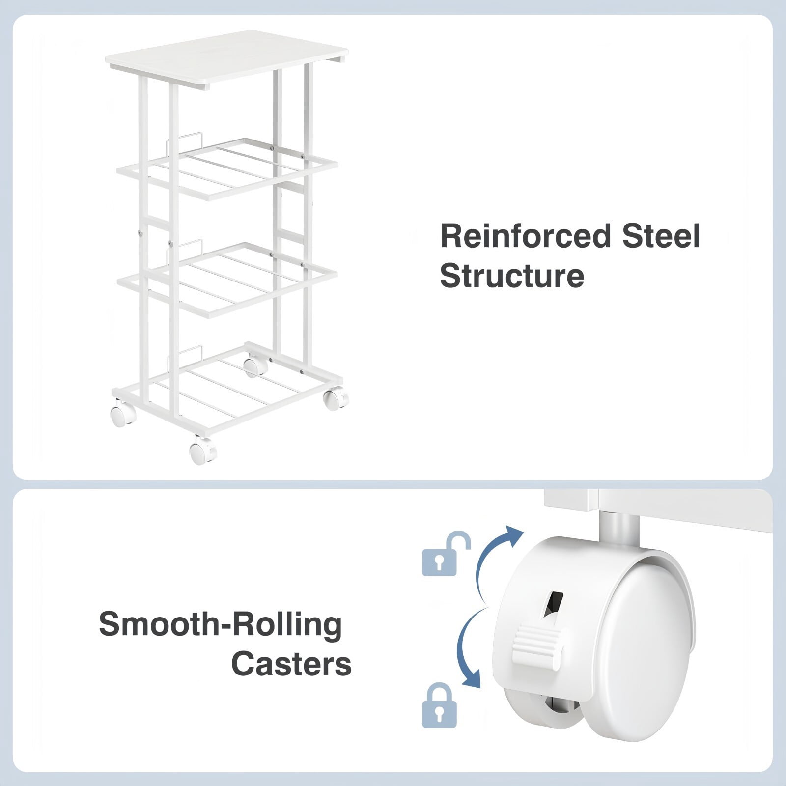 BEAUTYPEAK 3 Drawer Rolling Fabric Dresser Mobile Nightstand Storage Cabinet with Lockable Casters for Bedroom Closet Office, White