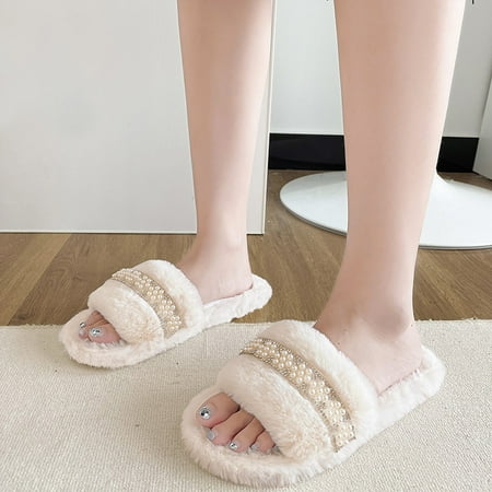 

Gubotare Men s Slippers Slippers Fuzzy Plush Lined House Shoes Lined Fluffy Cozy Fuzzy House Shoes Warm Winter Slip On Indoor Outdoor Slippers White 6