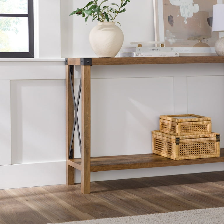 Walker Edison Magnolia Metal X Console Table Reclaimed Barnwood