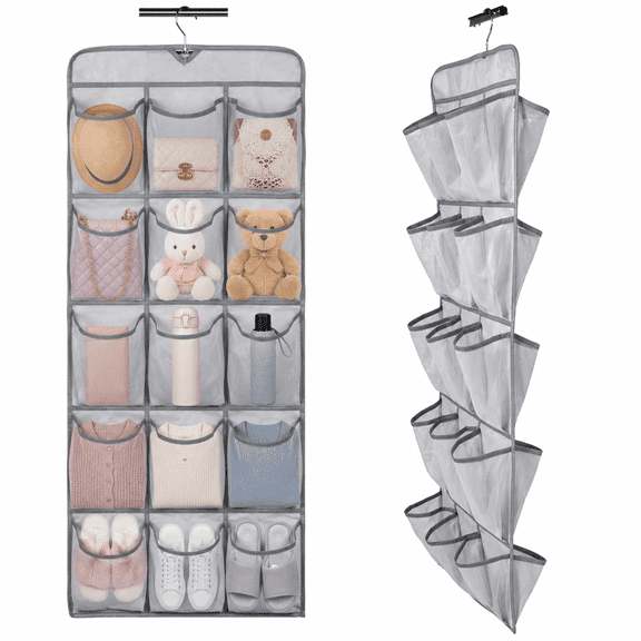 Hanging Shoe Organizer, Double-Side Hanging Closet Storage Shelves with Rotating Hanger, Hanging Shoe Storage Bag Caddy Shoe Storage Rack Holder, 30 Large Pockets Grey