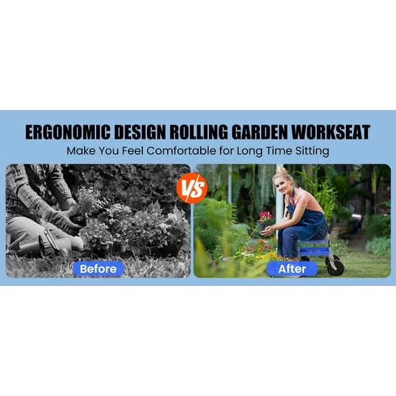 Gardening Rolling Seat, Height Adjustable Rolling Garden Cart, 360 Degree Swivel Gardening Stool with Tool Tray, Rolling Work Seat for Gardeners Elderly Seniors Lanzxjv