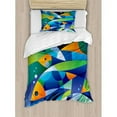 thumbnail image 3 of Ocean King Size Duvet Cover Set, Abstract Digital Geometric Pieced Fish with Circle Curves Depths of the Ocean Theme, Decorative 3 Piece Bedding Set with 2 Pillow Shams, Multicolor, by Ambesonne, 3 of 3