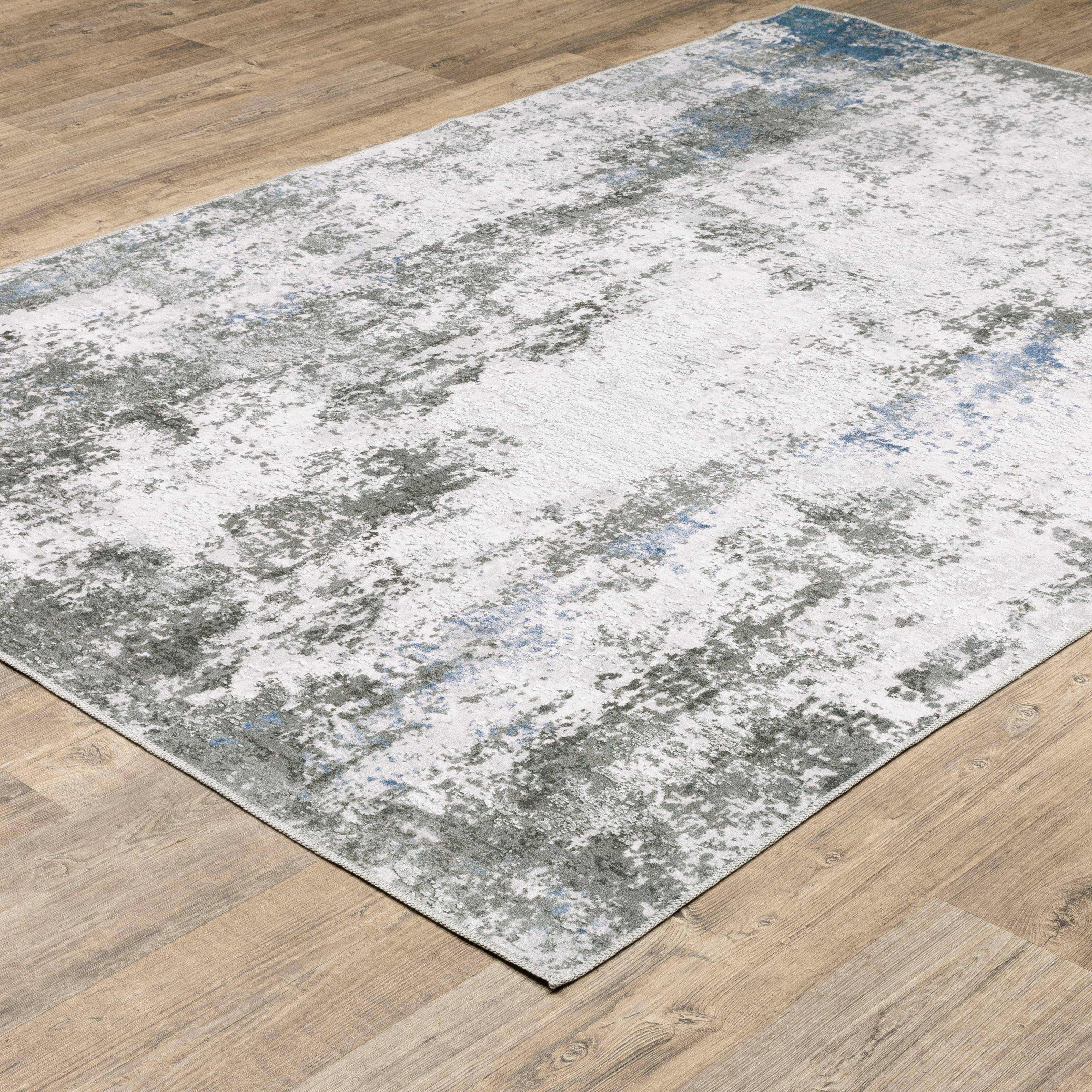 Avalon Home Marlowe Washable Marbled Abstract Grey/ Blue Indoor Area Rug