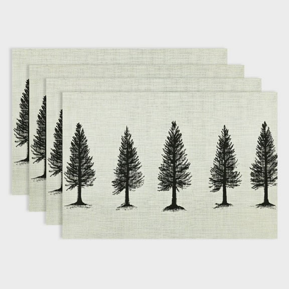 Fenyluxe Merry Christmas Trees Placemats Set of 4,Heat-Resistant Place Mats, Seasonal Winter Table Decors for Farmhouse Kitchen Dining Xmas Holiday Party 18x12in