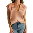 thumbnail image 2 of Sleeveless Striped Print Turn-Down Collar V-Neck Casual Knit Vest Tops, 2 of 3