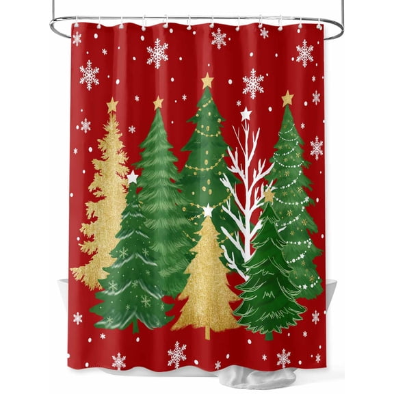 Fsddascl Red Christmas Tree Shower Curtain Set - Standard 72" x 72" Washable Bathtub Curtain with 12 Hooks, Xmas Snowflake Green Golden Waterproof Fabric Stall Shower Curtains for Bathroom/Bathtub