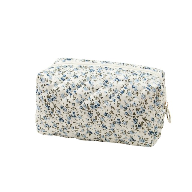 Bolsa de cosméticos de viaje con flores, pequeña, acolchada, portátil, con estampado floral