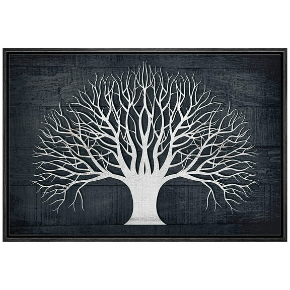 wall26 Framed Canvas Print Wall Art Dark Wood Panel Retro Vintage Forest Tree Silhouette Nature Wilderness Illustration Modern Art Farmhouse/Country for Living Room, Bedroom, Office - 16"x24&quo