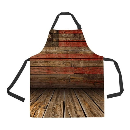 

PKQWTM Wooden American Vintage Stage American Flag Unisex Adjustable Bib Apron with Pockets for Commercial Restaurant and Home Kitchen Use