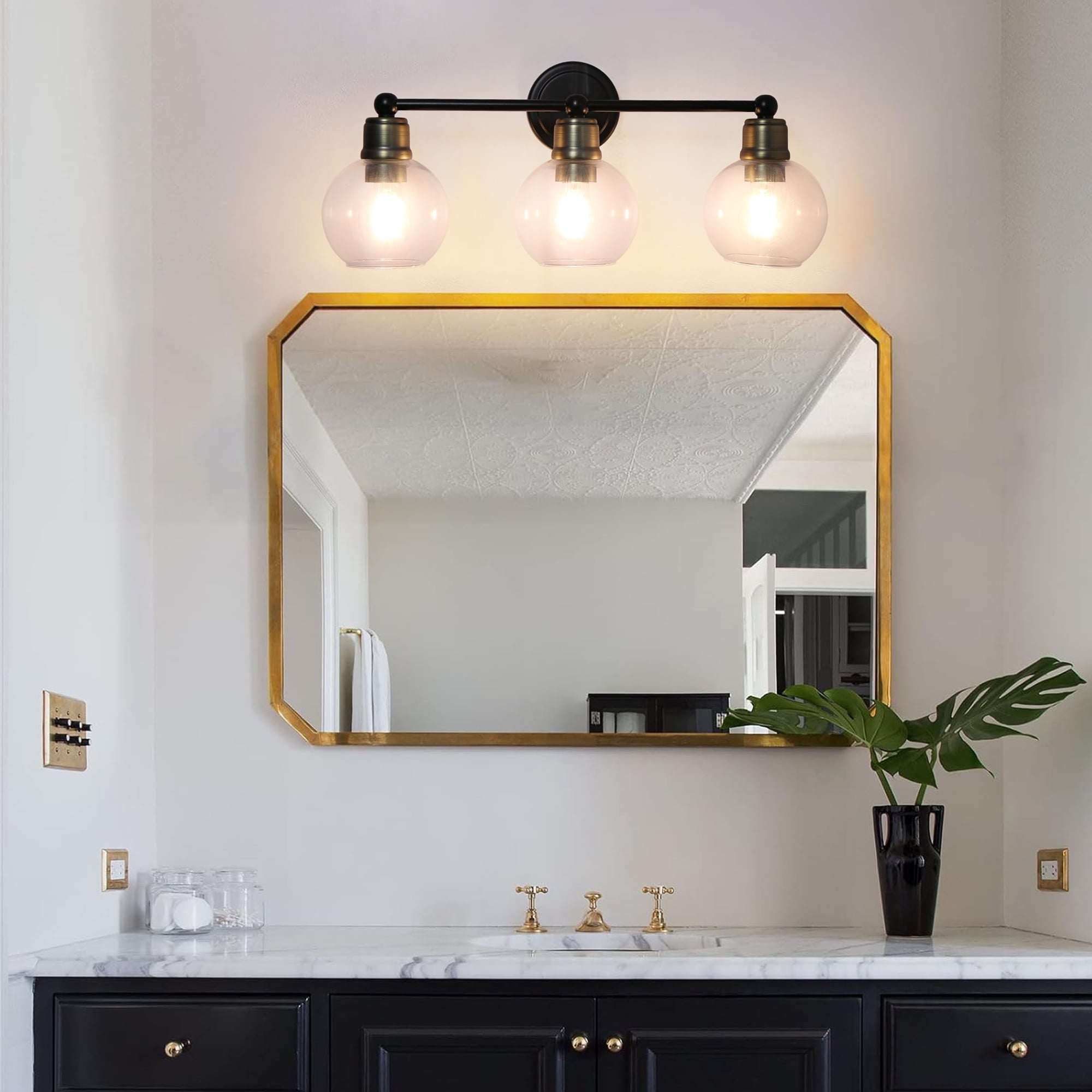 Modern Elegant 24" Black 3-Light Bathroom Stylish Vanity Light Fixture,  Wall Lamps Over Mirror, Clear Glass Shade,  Wall Sconces For Bathroom, Living Room, Kitchen, Corridor,  Bedroom